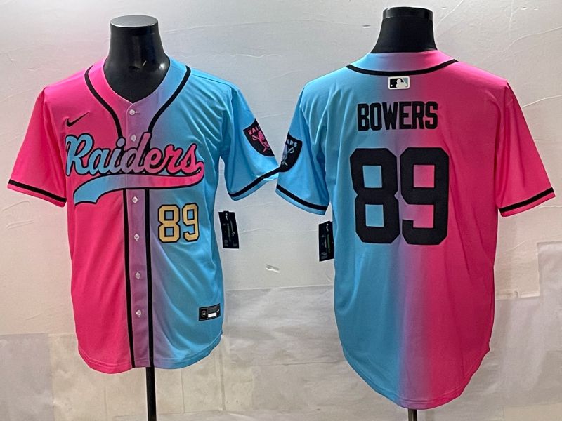Men 2025 Oakland Raiders #89 Bowers Blue pink Nike Limited NFL Jersey style 004